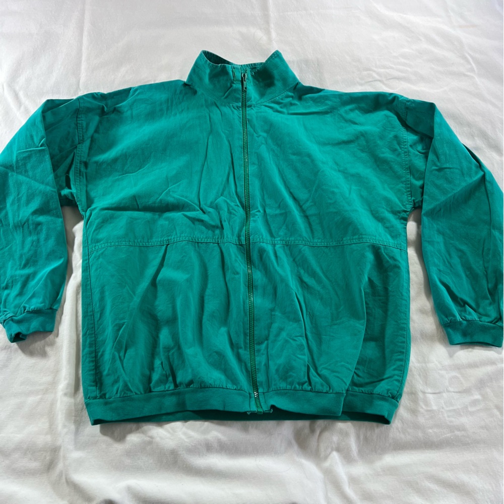 Vintage Teal Full-Zip Jacket 100% Cotton 80s 90s